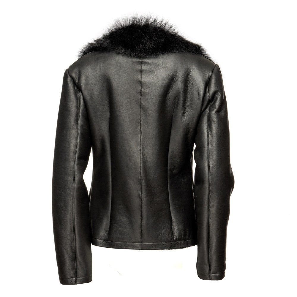 Black Tuscan Sheepskin Jacket with Lapel Collar