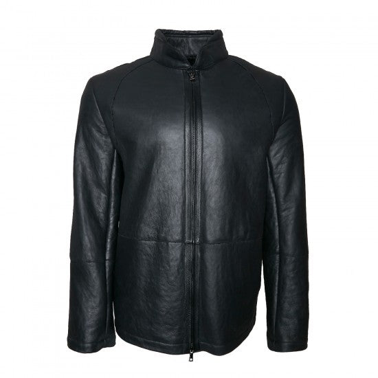 Sheepskin Wool-Lined Jacket with Mao Collar