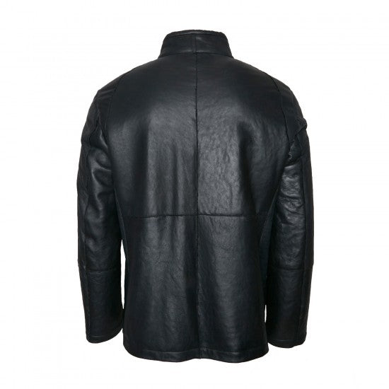 Sheepskin Wool-Lined Jacket with Mao Collar