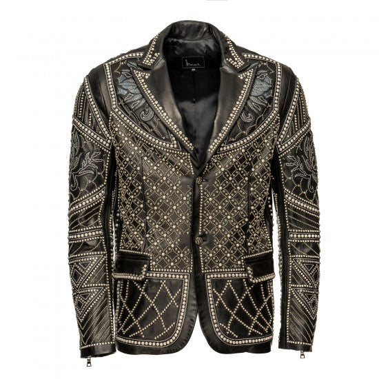 Embroidered Leather Jacket with Swarovski Accents