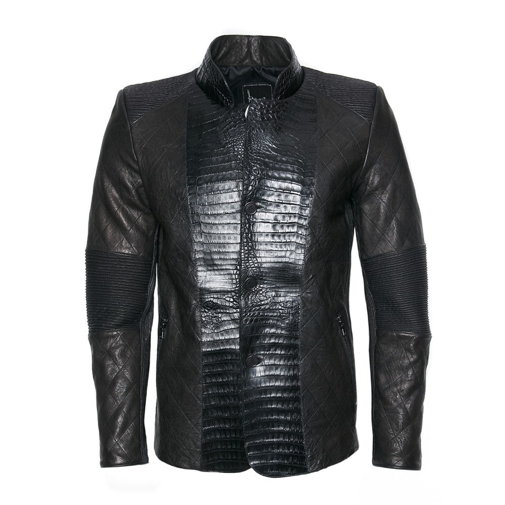 Black Sheepskin and Caiman Jacket
