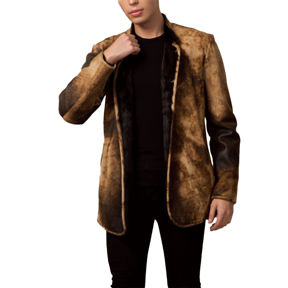 Chaqueta vintage de piel de oveja con cuello Mao