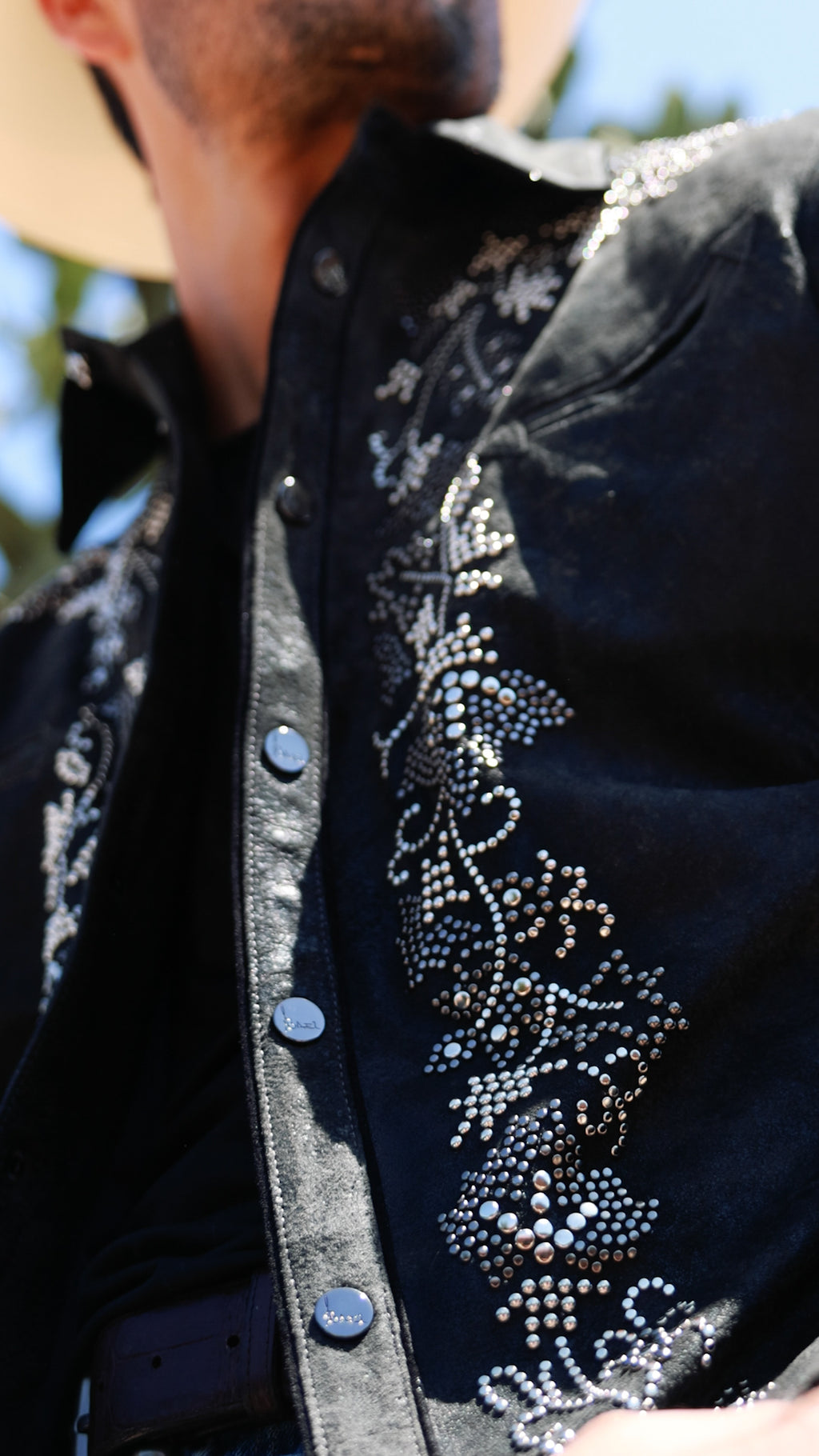 Shaved Sheepskin Leather Shirt with Metal Studs