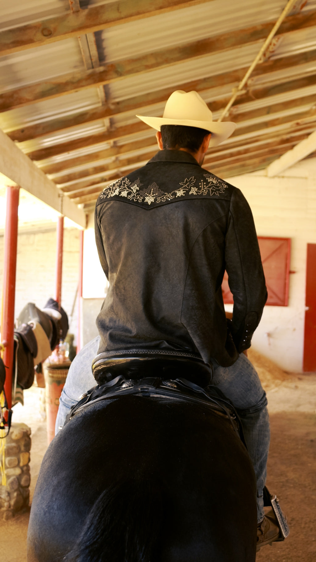 Shaved Sheepskin Leather Shirt with Metal Studs
