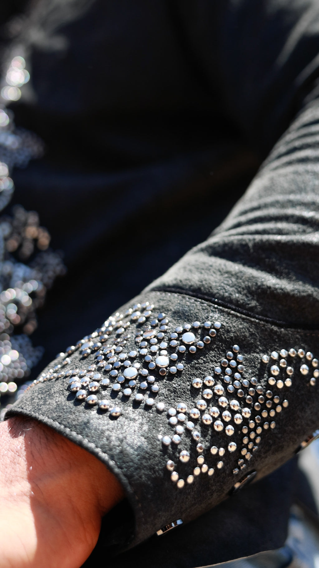 Shaved Sheepskin Leather Shirt with Metal Studs