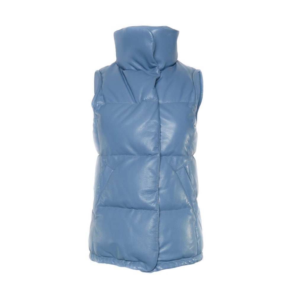 Chaleco de plumón de cuello alto de piel de oveja azul