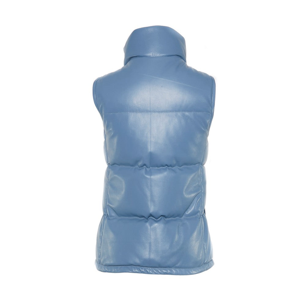 Chaleco de plumón de cuello alto de piel de oveja azul