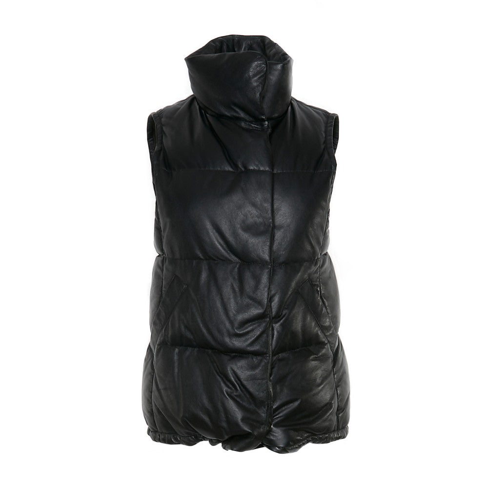 Chaleco de plumón de cuello alto de piel de oveja azul