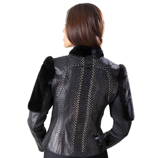 Python Skin & Mink Jacket with Swarovski Details