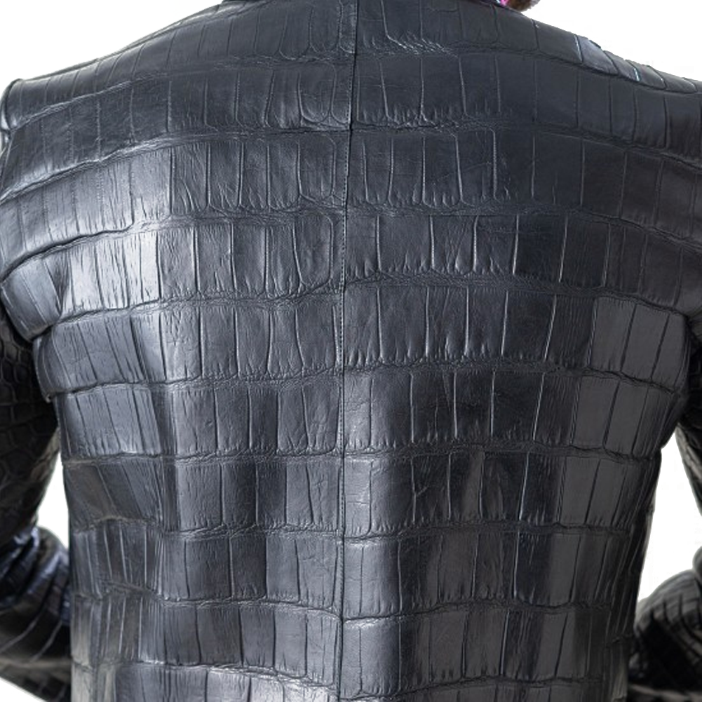 Black Alligator Skin Blazer with Lapel Collar