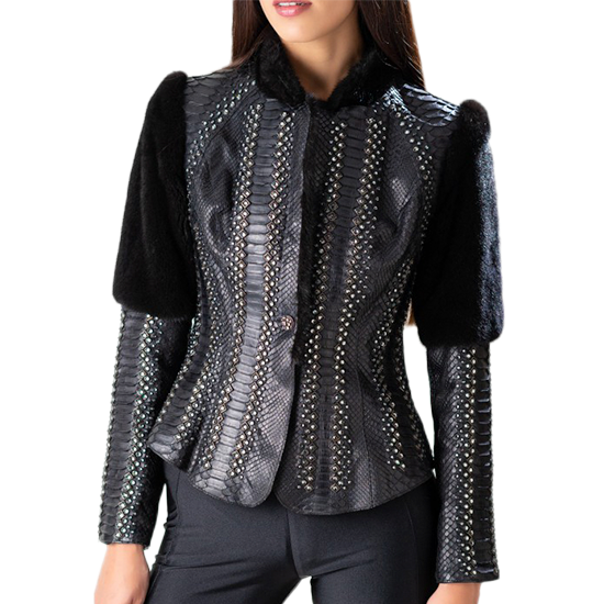 Python Skin & Mink Jacket with Swarovski Details