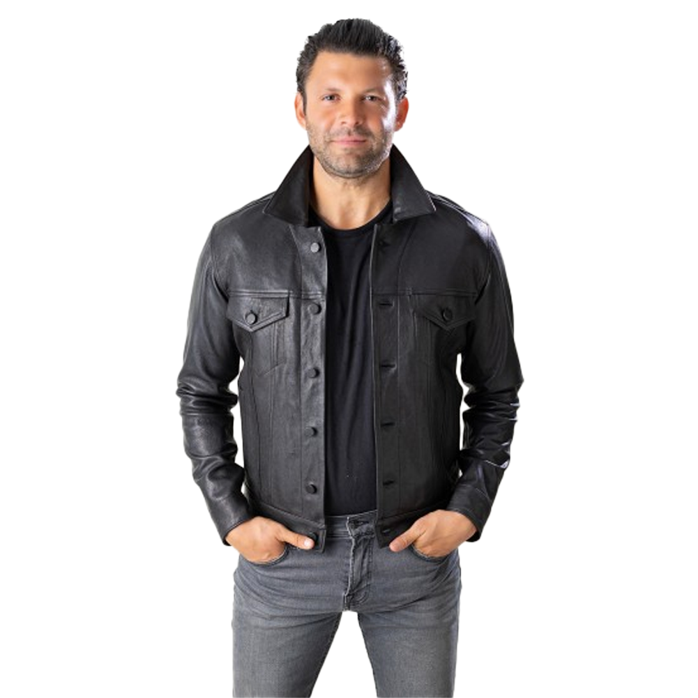 Black Sheepskin Shirt Collar Jacket