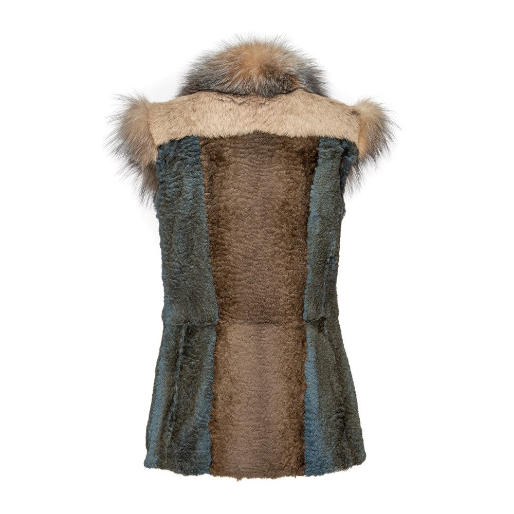 Abrigo de piel de conejo con ribete de zorro