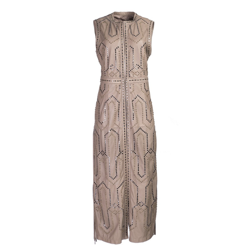 Sheep Leather Sleeveless Studded Dress