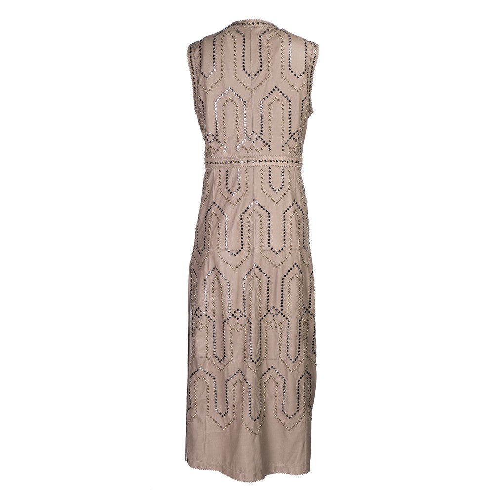 Sheep Leather Sleeveless Studded Dress