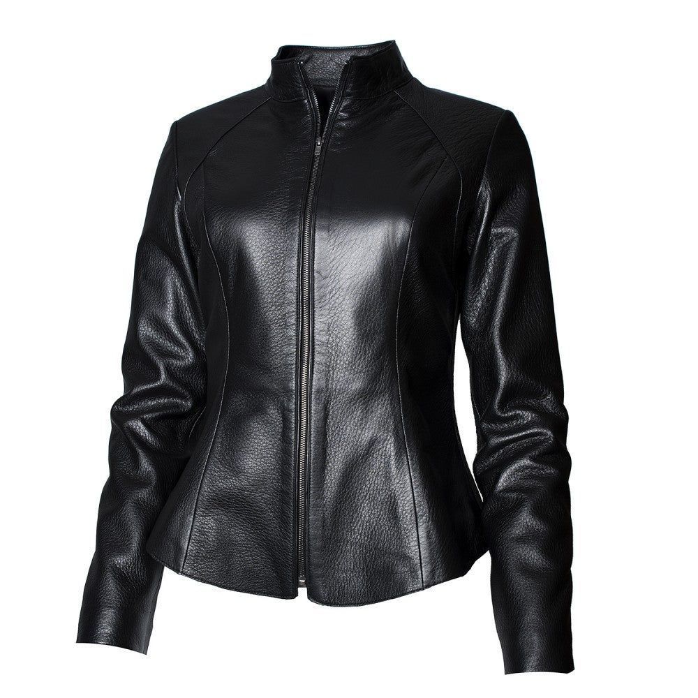 Black Sheepskin Mao Collar Jacket