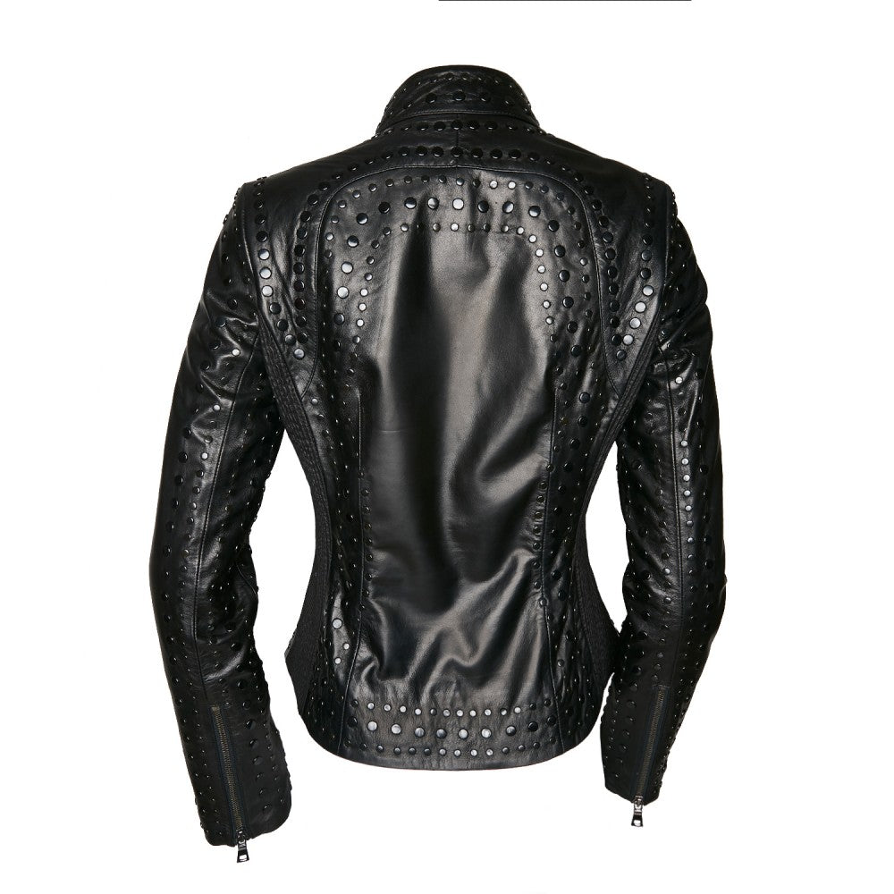 Black Sheepskin Jacket with Metal Accents