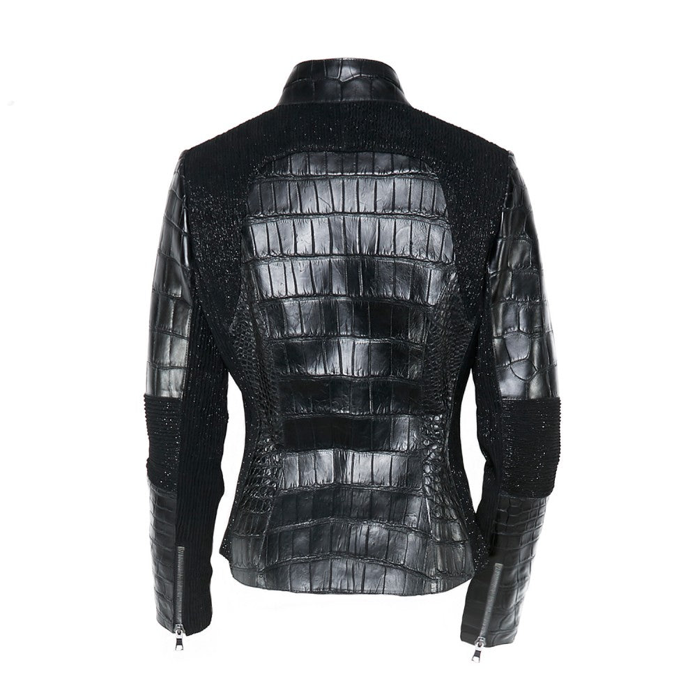Black Alligator Leather Moto Jacket