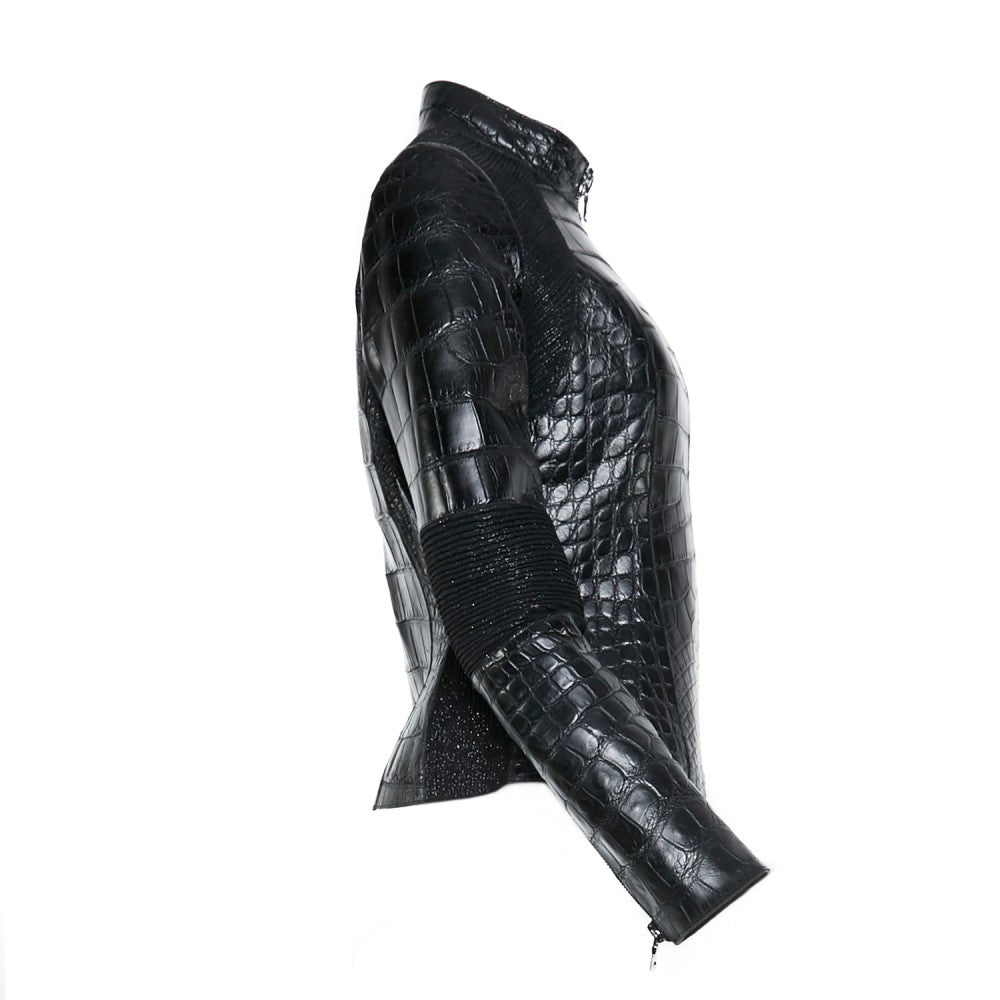 Black Alligator Leather Moto Jacket
