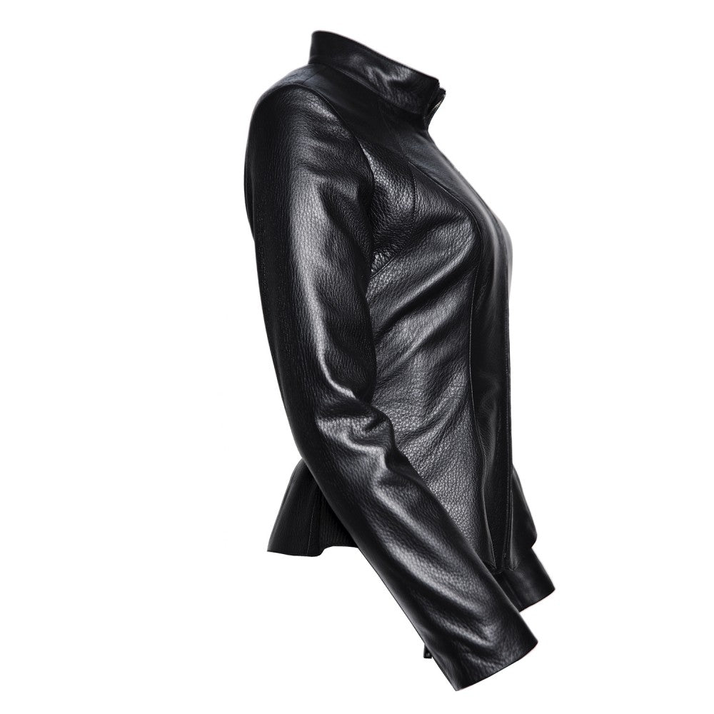 Black Sheepskin Mao Collar Jacket