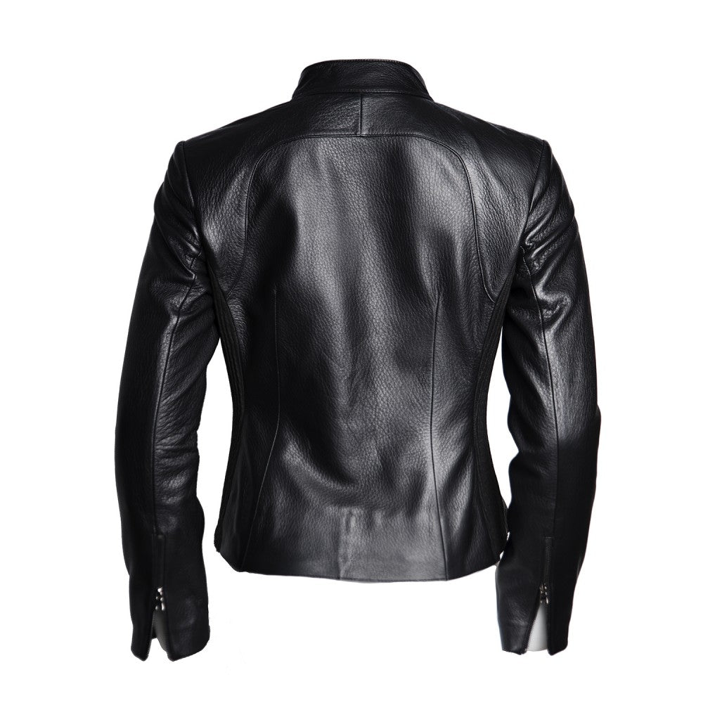 Black Sheepskin Mao Collar Jacket