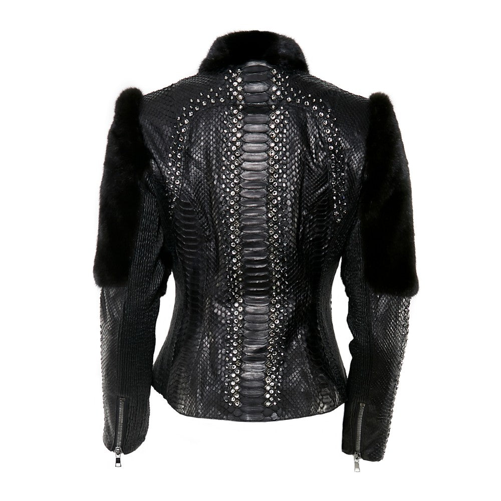Python Skin & Mink Jacket with Swarovski Details