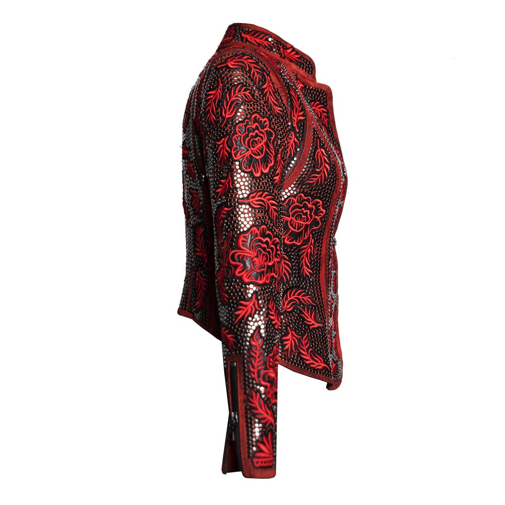 Red Embroidered Floral Jacket