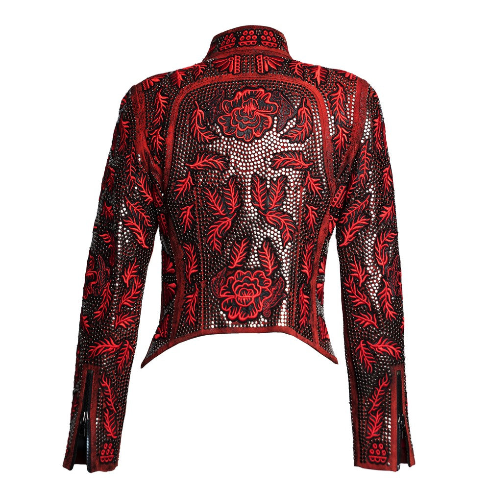 Red Embroidered Floral Jacket