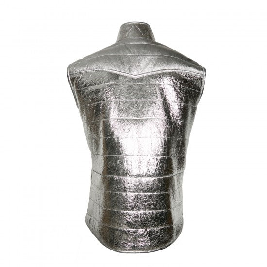 Chaleco de piel de oveja metalizada plateada