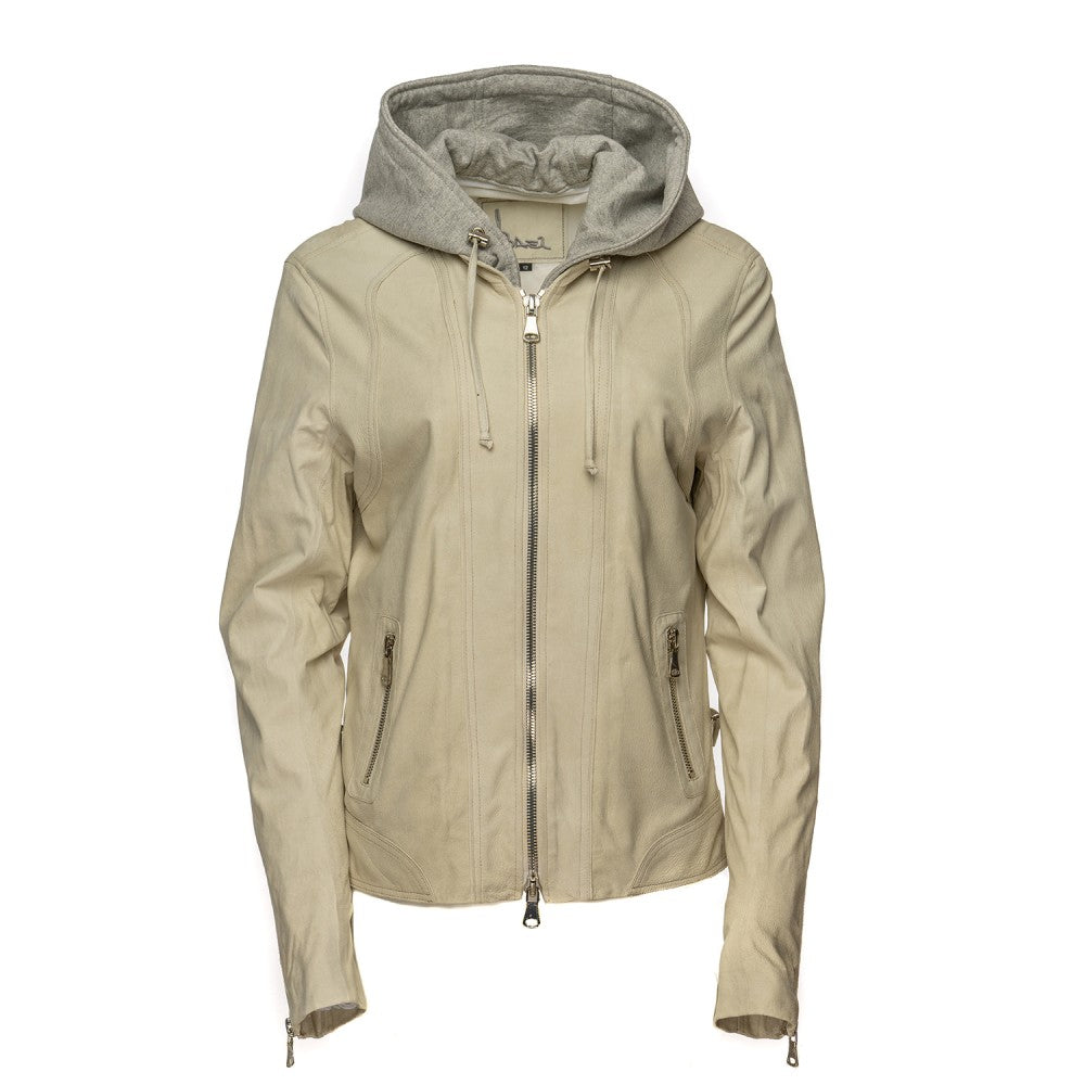 Sheepskin Leather Jacket with Detachable Hood