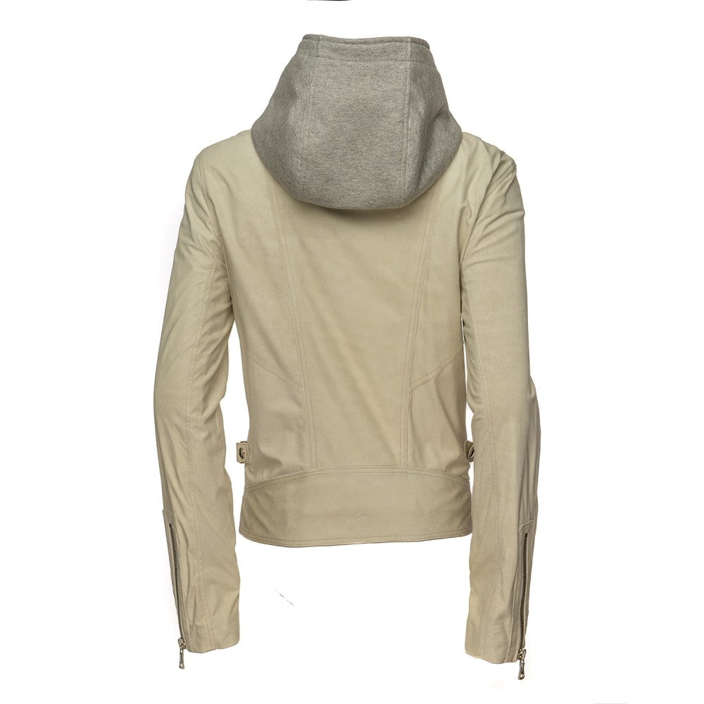 Sheepskin Leather Jacket with Detachable Hood