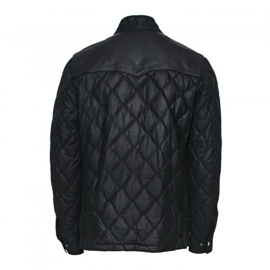 Chaqueta Acolchada de Piel de Oveja con Diseño de Diamante