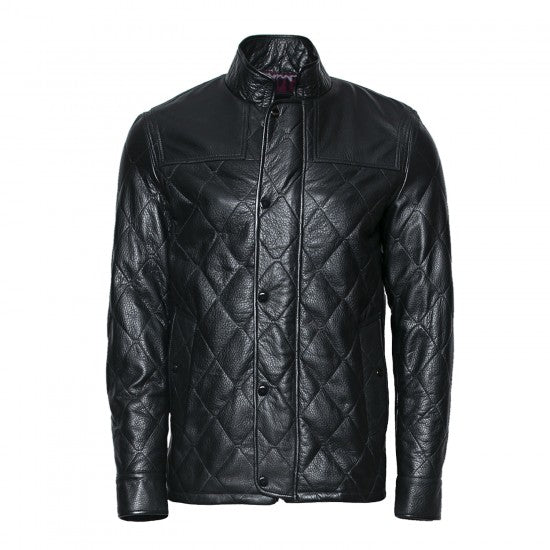 Chaqueta acolchada de piel de oveja negra con rombos