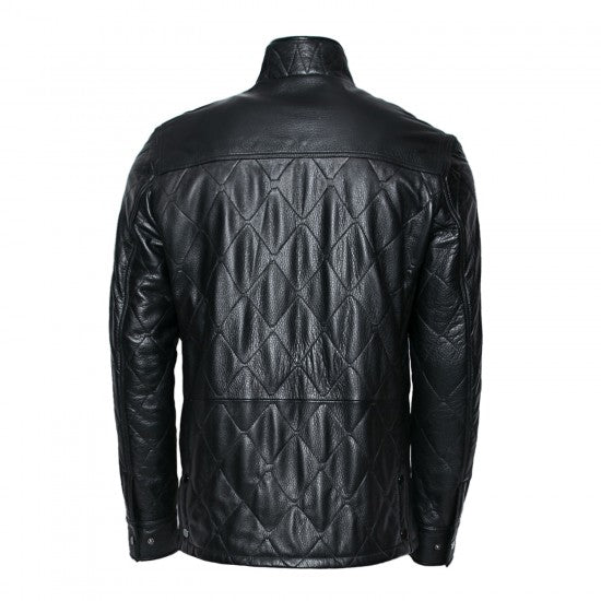 Chaqueta acolchada de piel de oveja negra con rombos