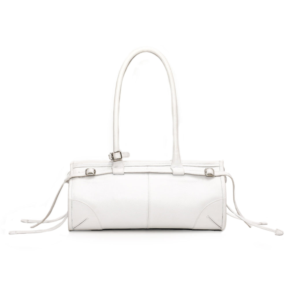 White Leather Structured Shoulder Bag