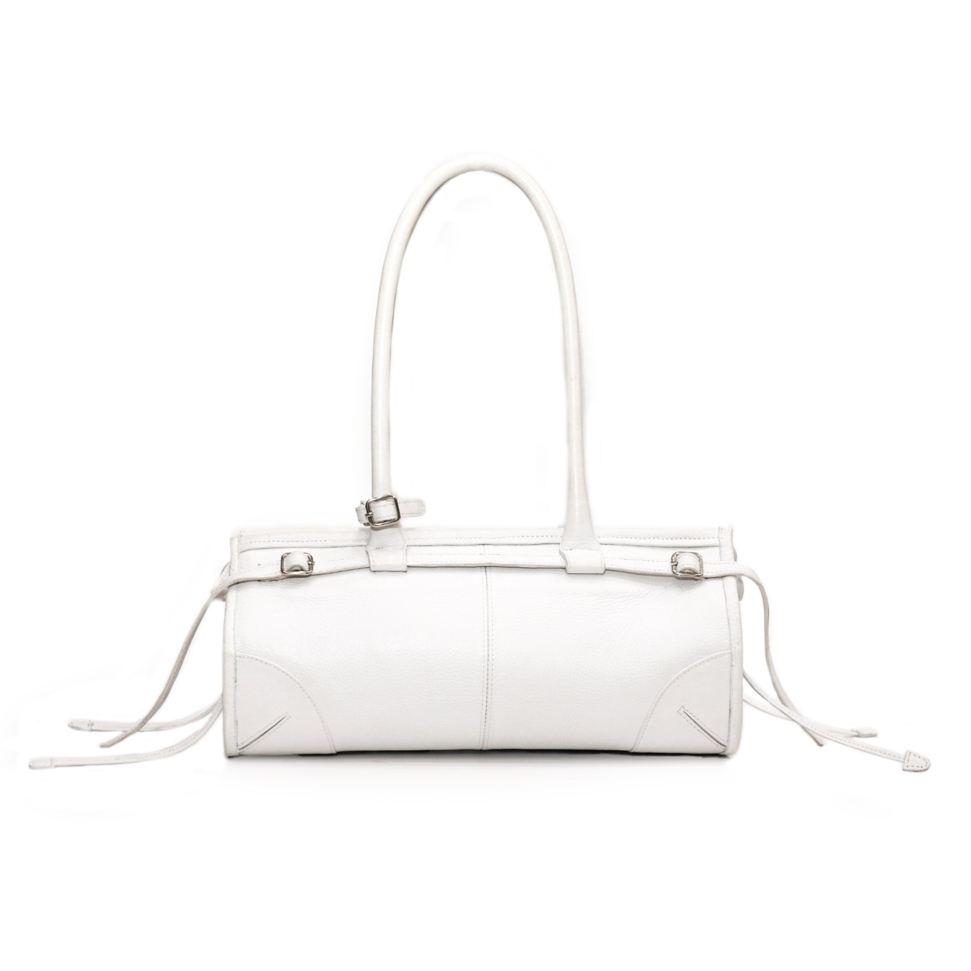 White Leather Structured Shoulder Bag