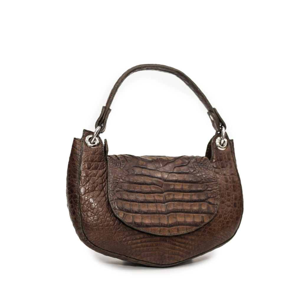 Brown Caiman Leather Mini Shoulder Bag