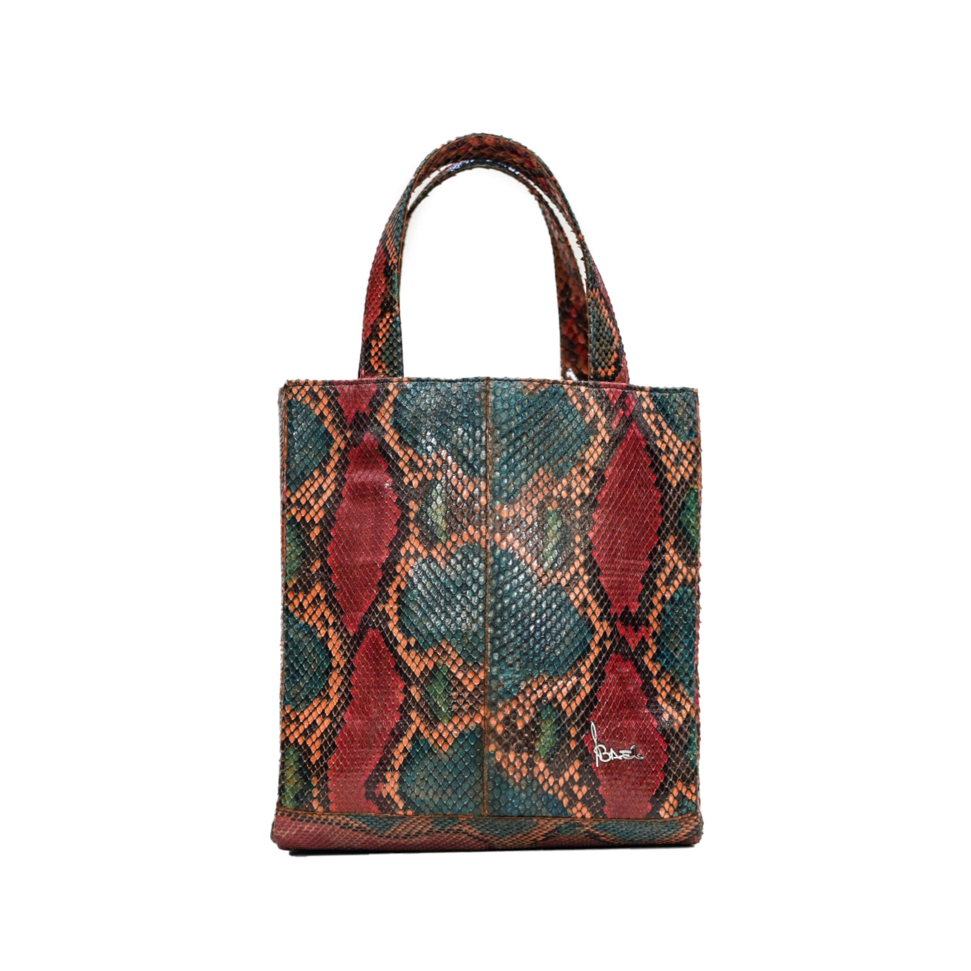 Multicolor Python Leather Structured Tote Bag