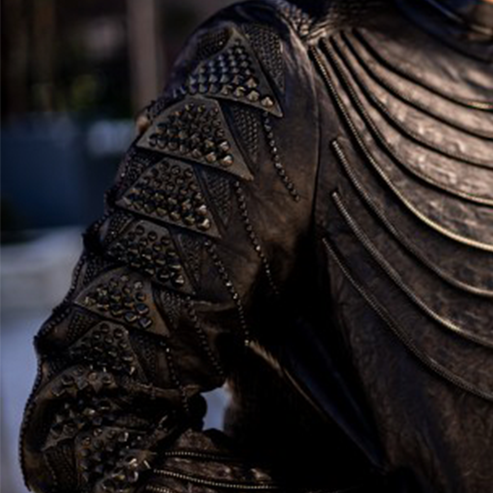 Black Sheepskin Metal Accent Jacket