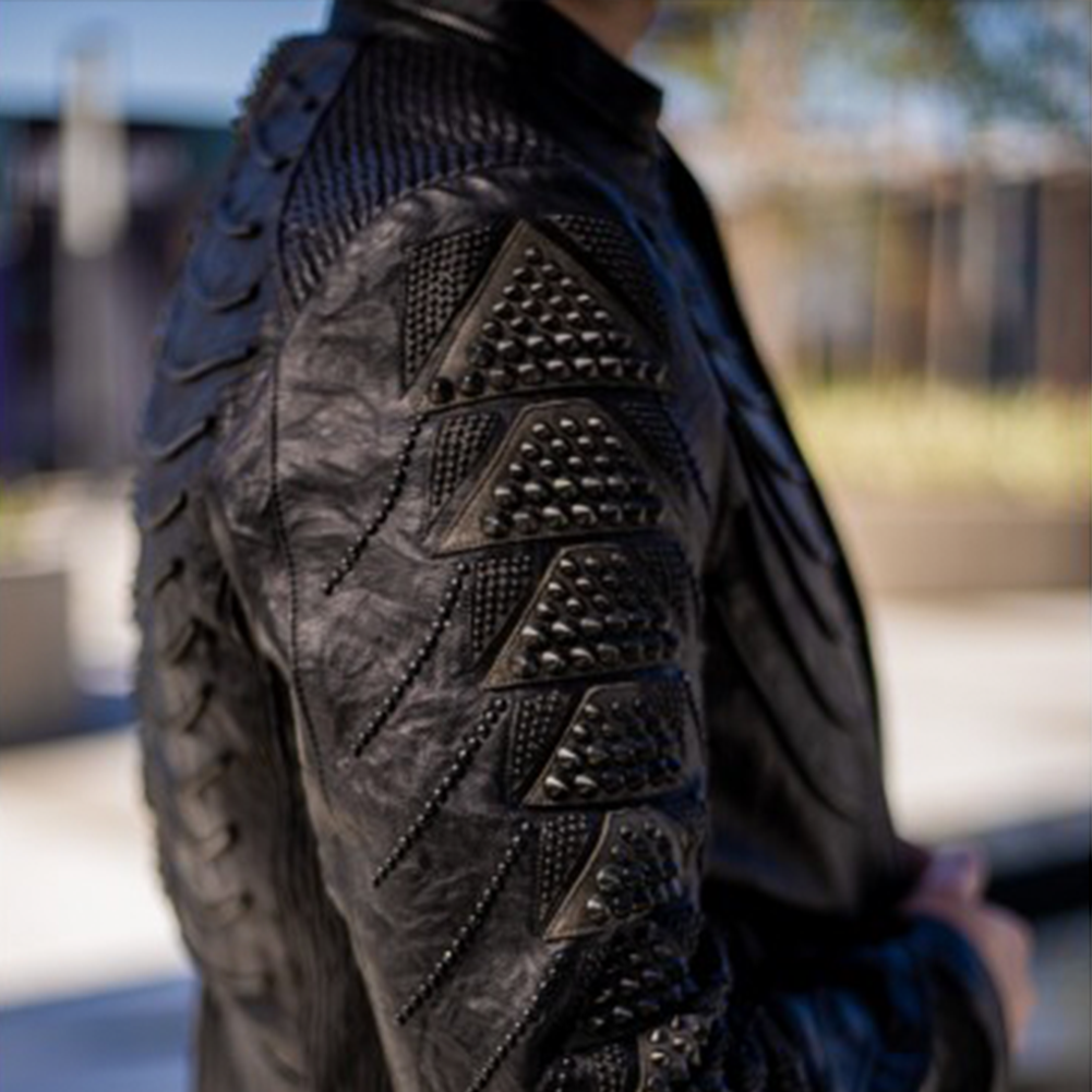 Black Sheepskin Metal Accent Jacket
