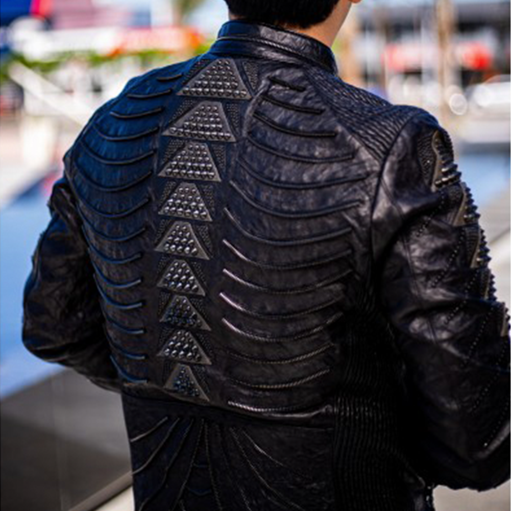 Black Sheepskin Metal Accent Jacket