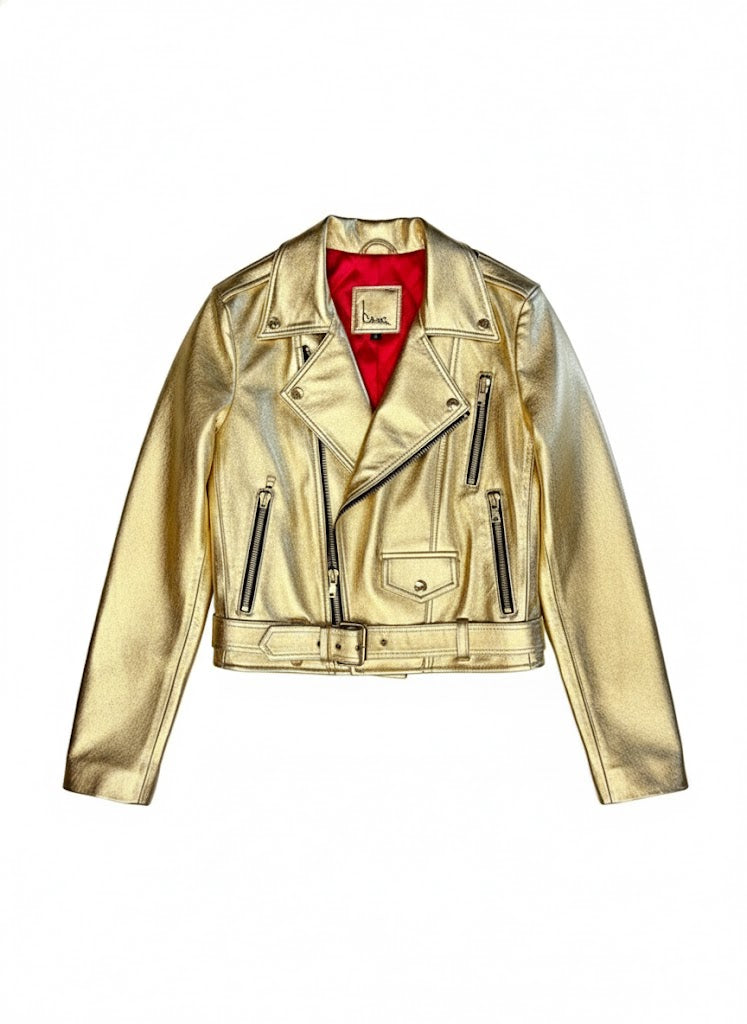 Leather Moto Jacket with Red Lining